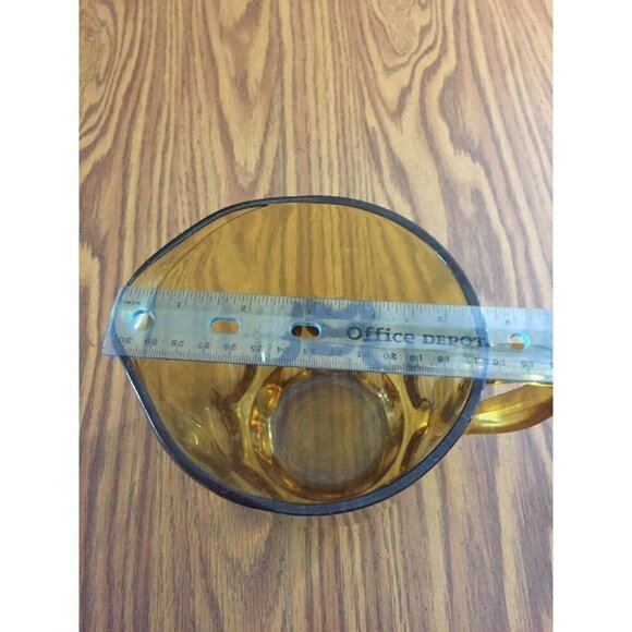 Vintage Glass Pitcher Amber 7” Mid Century Modern 1 1/2 Quarts Large Thumbprint - Picture 6 of 11
